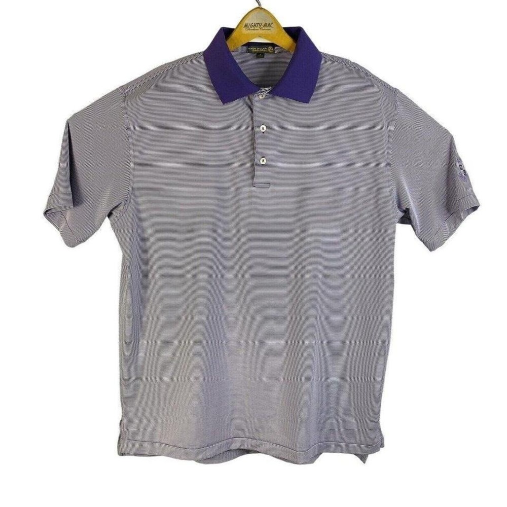 Peter Millar Summer‎ Comfort Purple & White Stripe Polyester Spandex S/S Polo L
